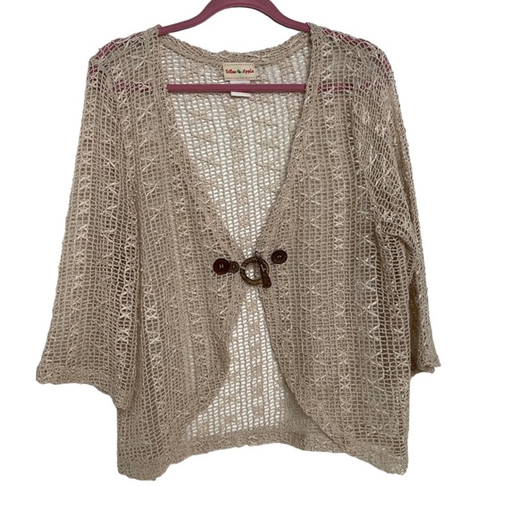 Toffee Apple Mesh Ribbon Wooden Button Closure Cardigan Sz OS - Picture 4 of 8